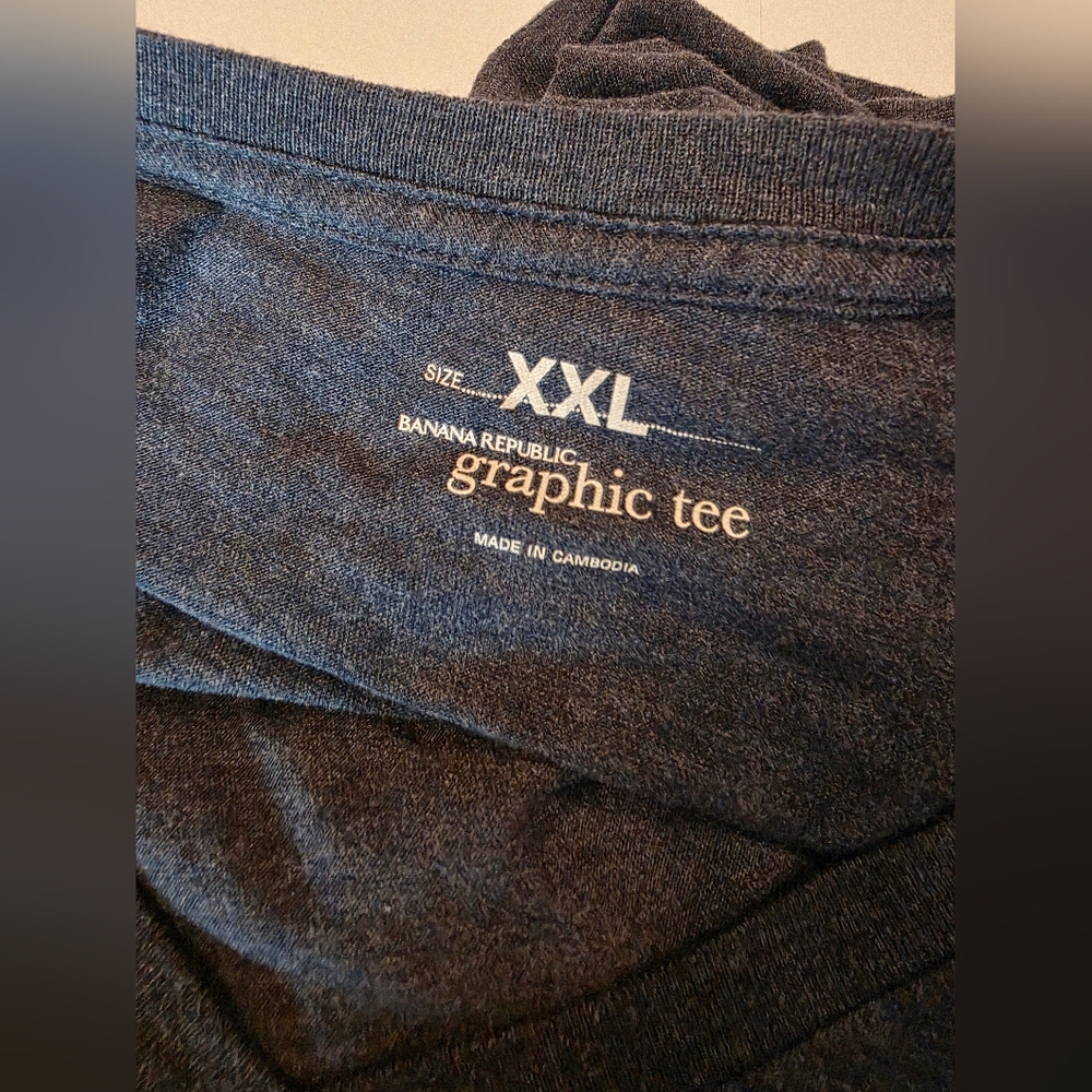 Banana Republic Men's Navy Graphic Tee Globe 78 Size XXL V-Neck AE-1822 - Picture 6 of 8